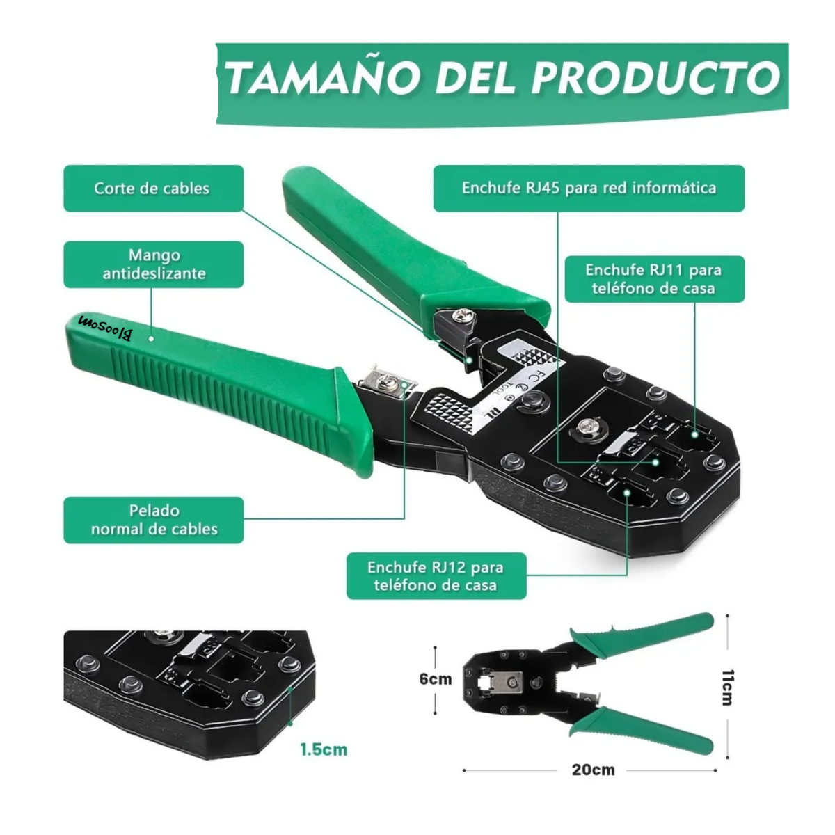 Kit Pinzas Ponchadoras Rj45 Sacabocados, Verde