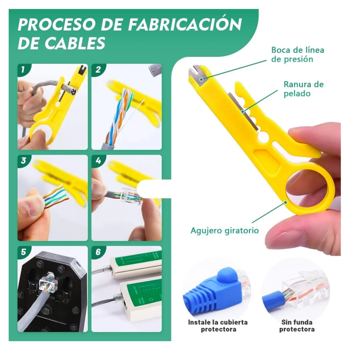 Kit Pinzas Ponchadoras Rj45 Sacabocados, Verde