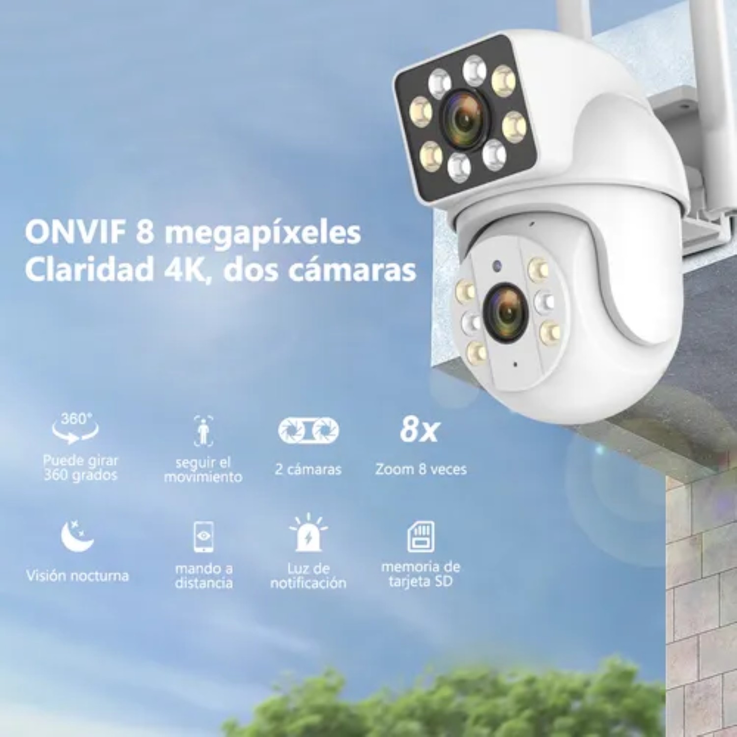 Cámara De Seguridad Wifi Exterior 360° Visión Nocturna Alarm