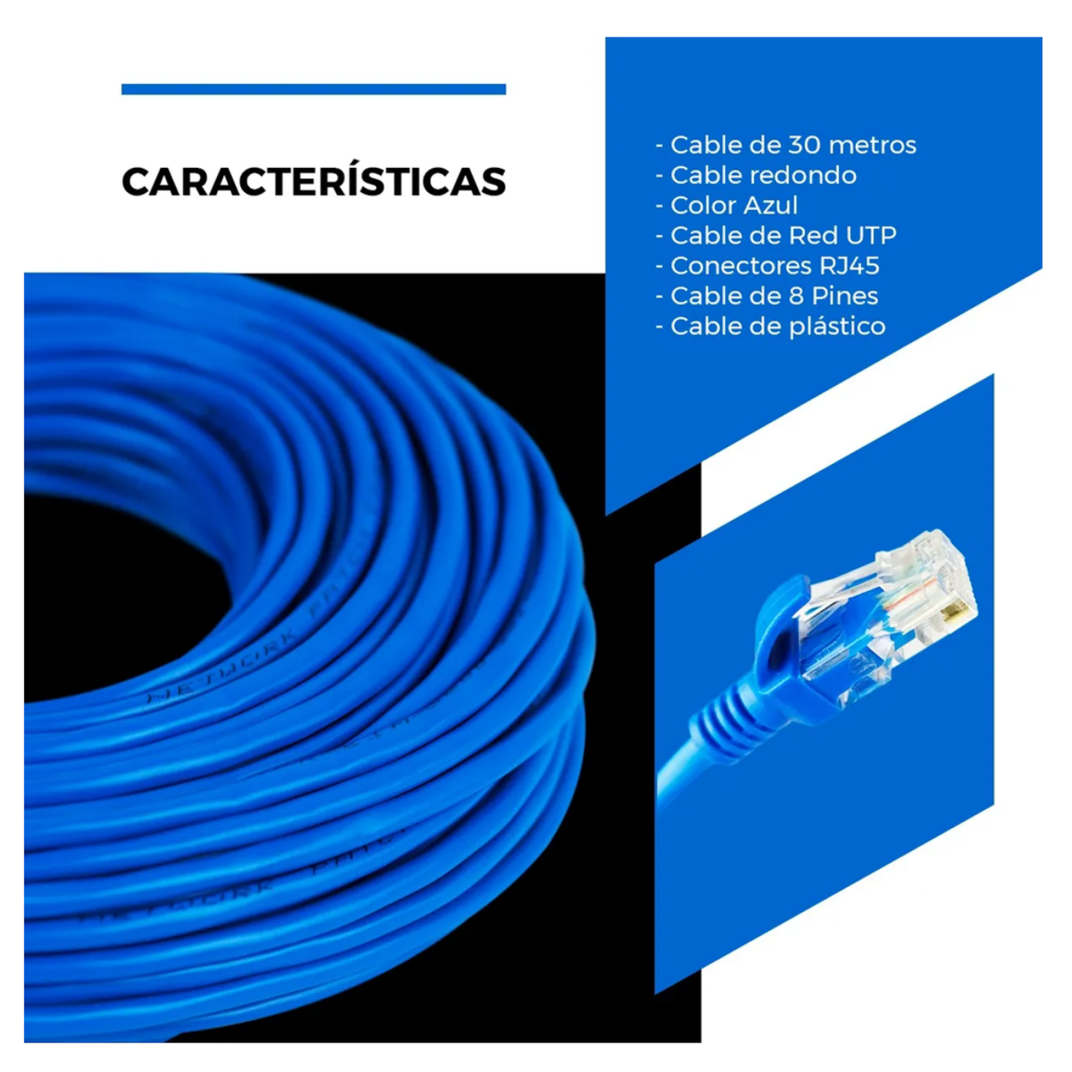 Cable Red 30 Mts Categoría Cat5 Utp Rj45 Ethernet Internet,  Azul
