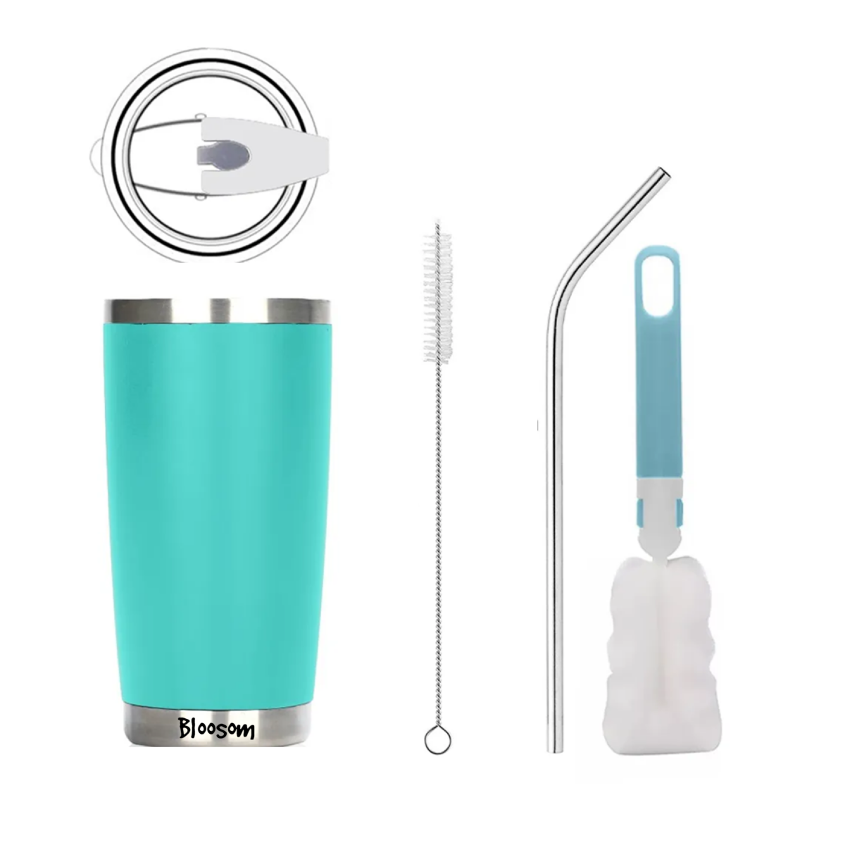 Vaso Térmico De 20oz Acero Inoxidable Con Popote Y Cepillo , Verde