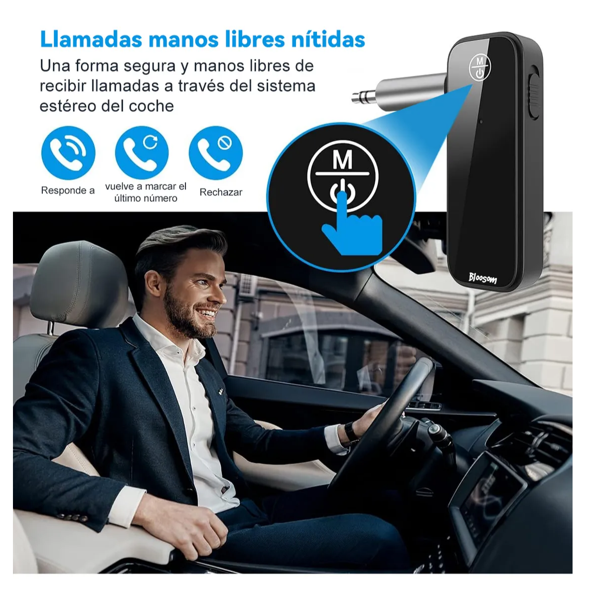 Transmisor 3.5mm Receptor Coche Bluetooth5.0 Música Llamada, Negro