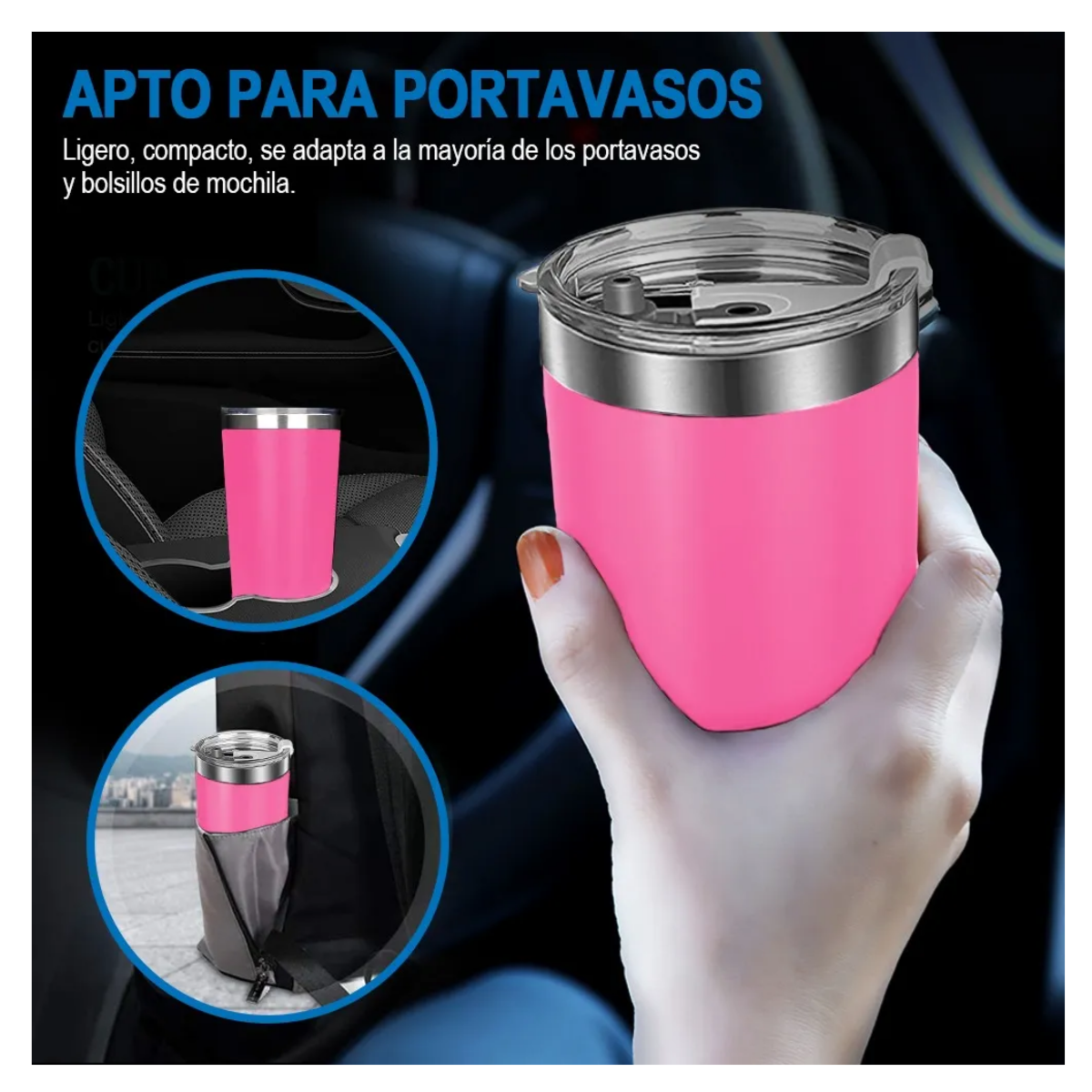 Vaso Térmico De 20oz Acero Inoxidable Con Popote Y Cepillo Rosa