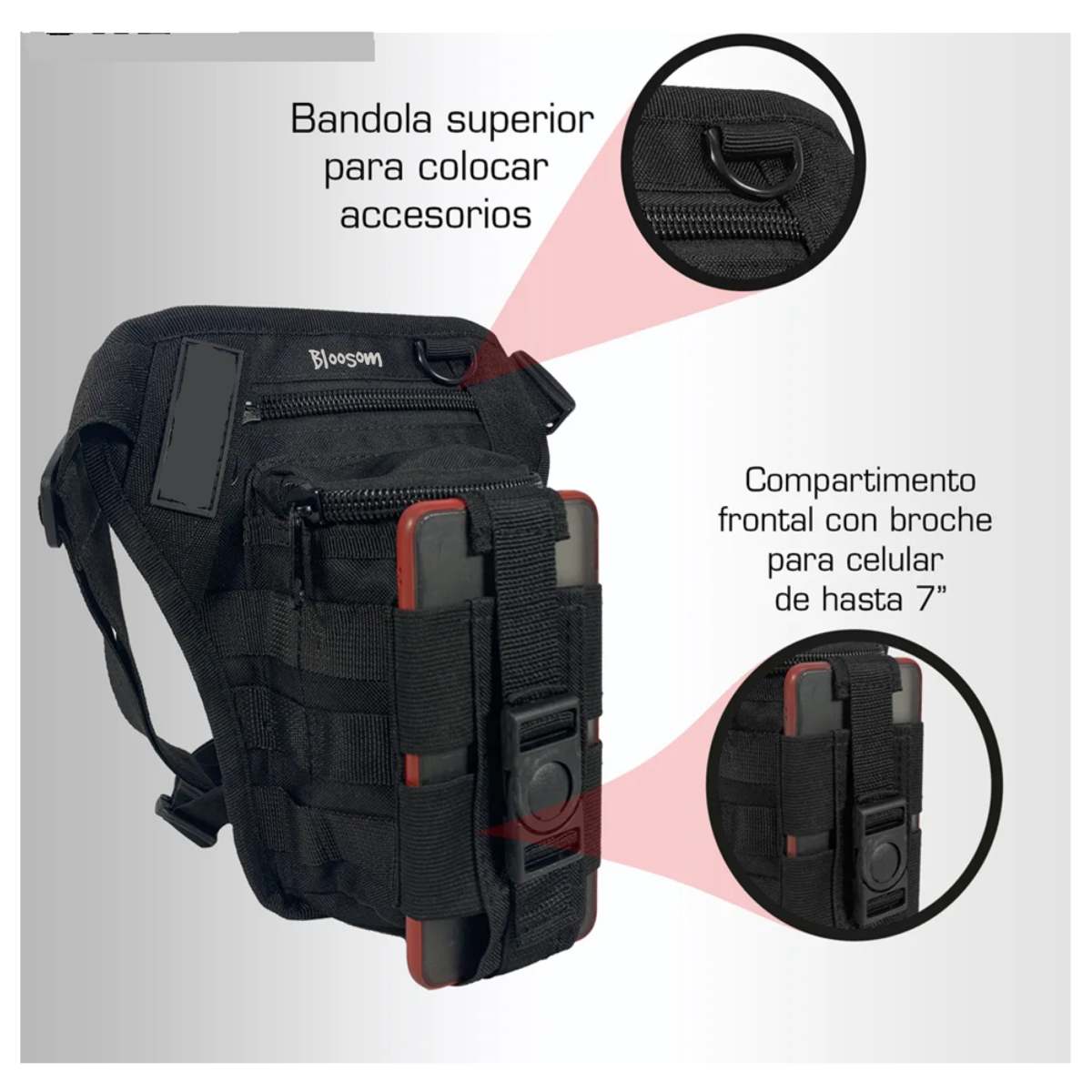 Piernera Táctica Para Celular Multiusos,  Negro