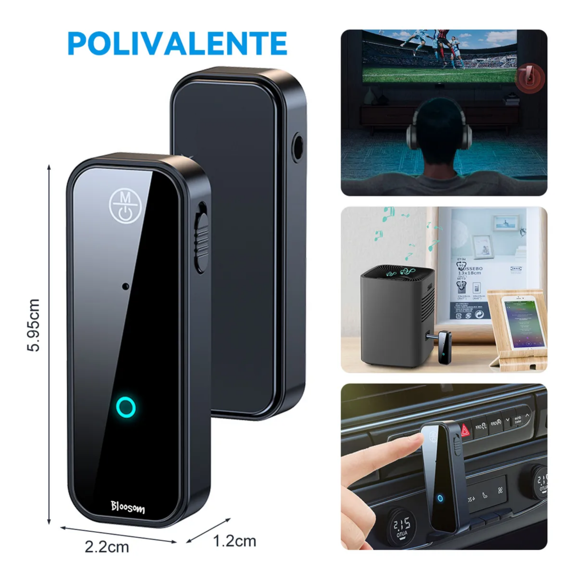 Transmisor 3.5mm Receptor Coche Bluetooth5.0 Música Llamada, Negro