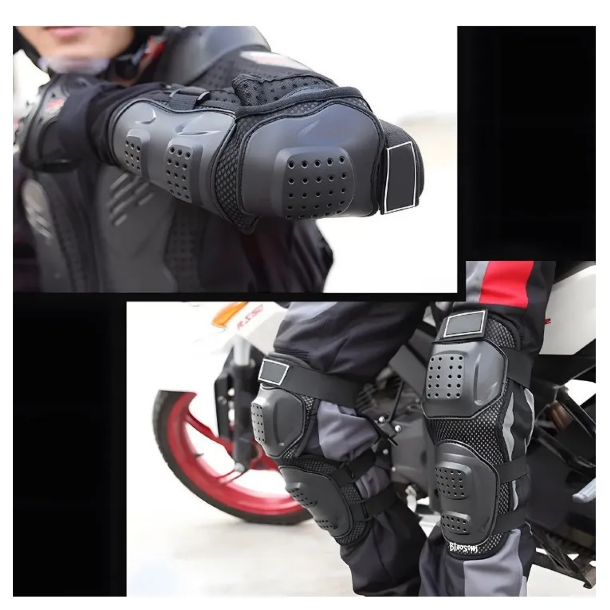 Juego De Cuatro Piezas De Rodilleras Y Coderas Para Moto., Negro