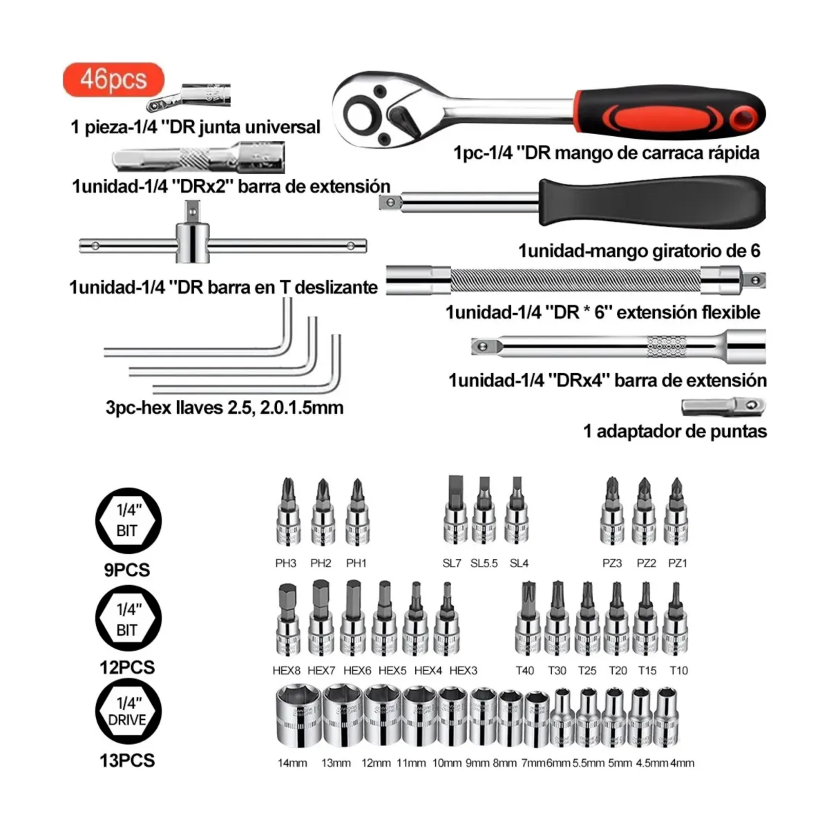 Kit De Herramientas Mecanica 46 Pz, Estuche naranja