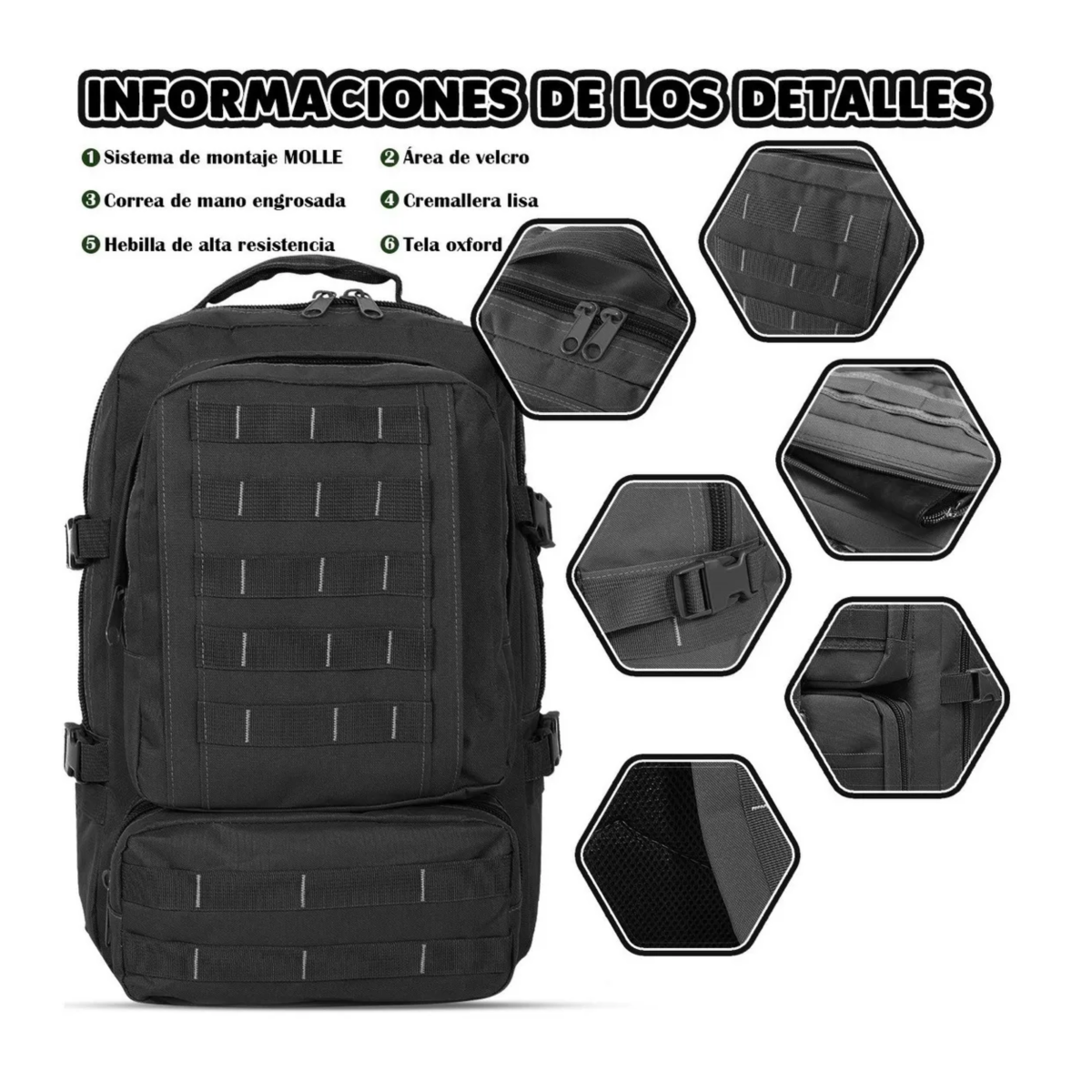 Mochila Táctica Militar Camping Multiuso Moda,  Negro