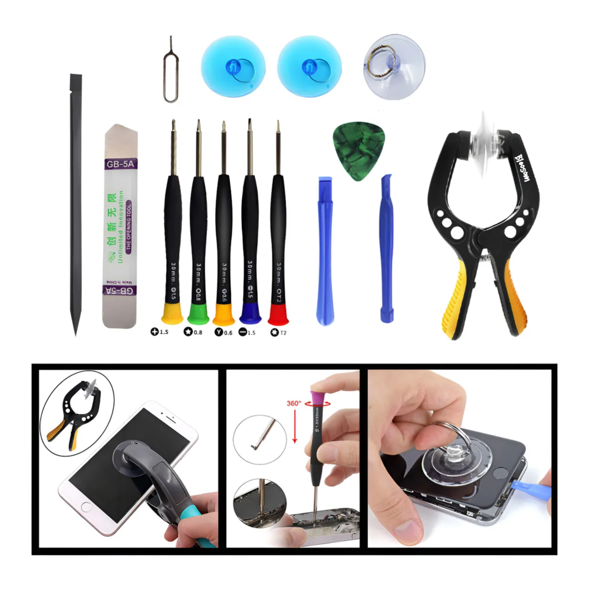 Kit Herramientas 15 En 1 Reparación Pinza Separador Display, Multicolor