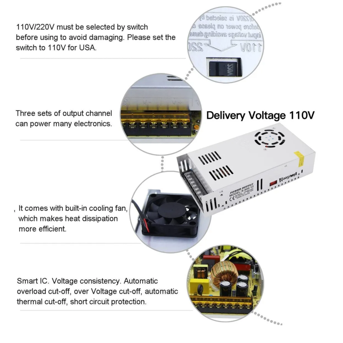 Fuente Conmutada 48v 8.3a 400w 110vac / 220 Vac Alimentación, Gris