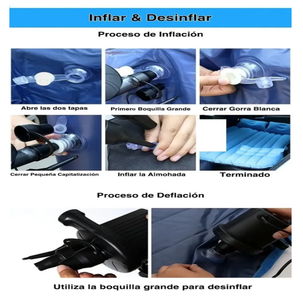 Cama Inflable Colchón De Auto Asiento Trasero + Bomba De Aire, Gris