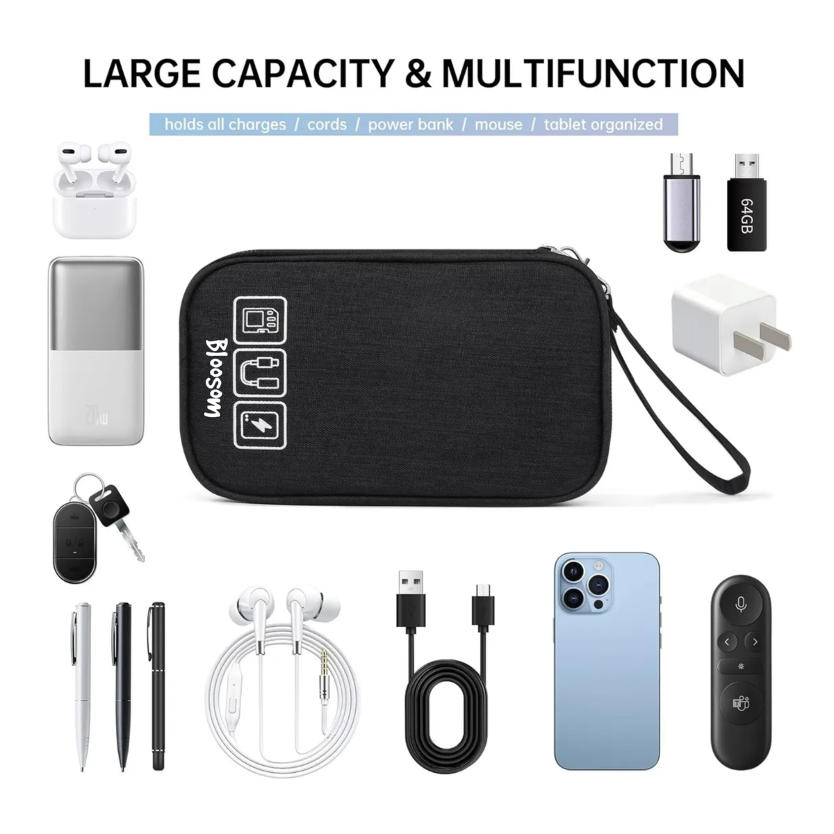 Organizador Cables Usb, Bolsa Para Cables Memorias Negro