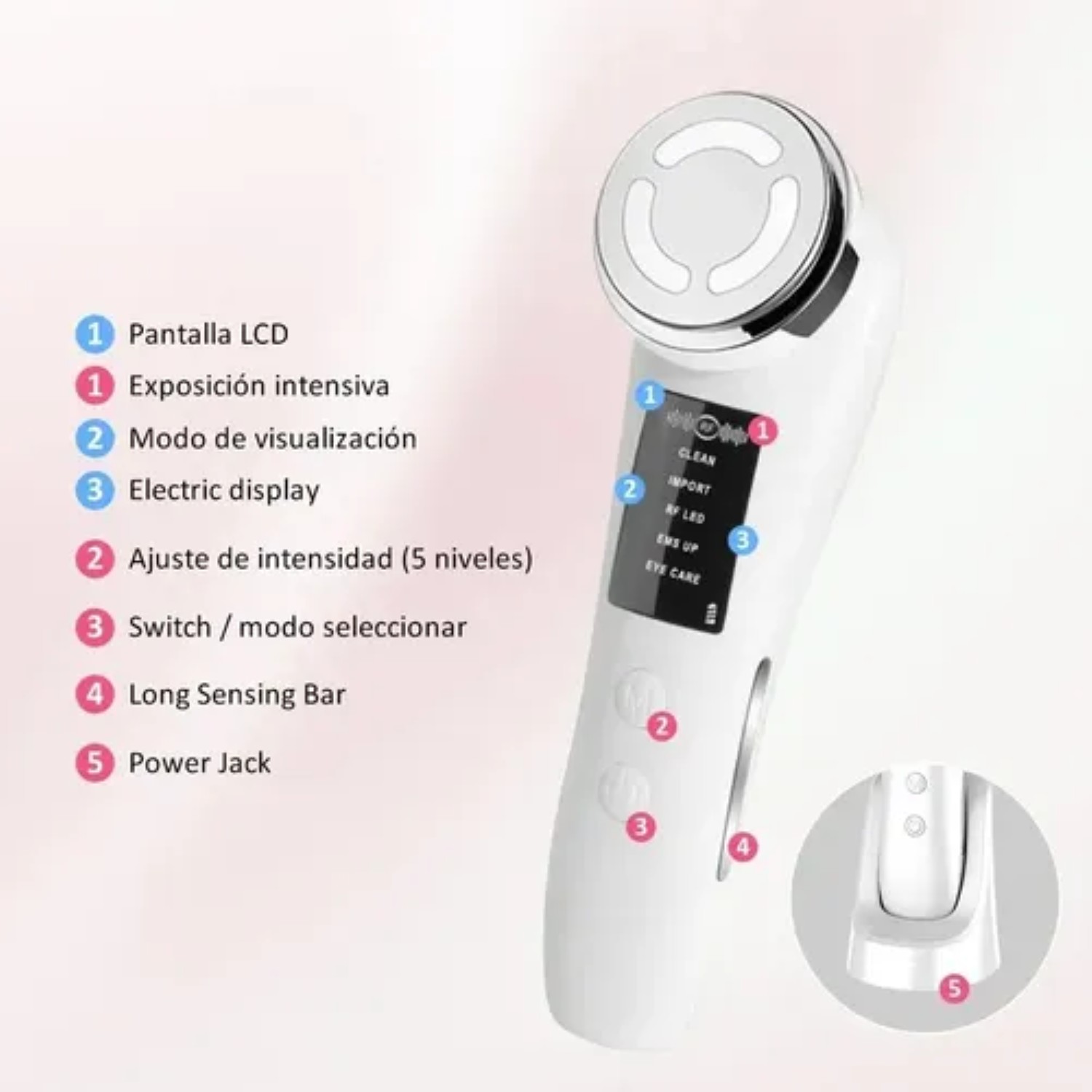 Masajeador Facial Electroporador Ultrasónico Antiarrugas Blanco
