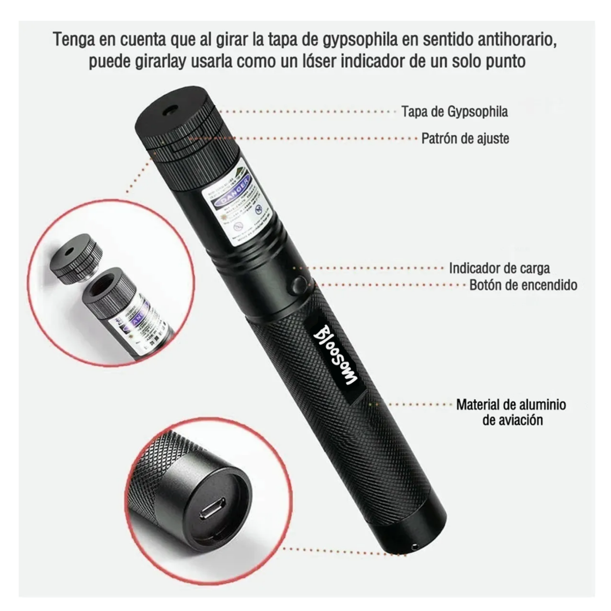 Puntero Laser Rojo Potente 5000mw Usb Recargable, Negro