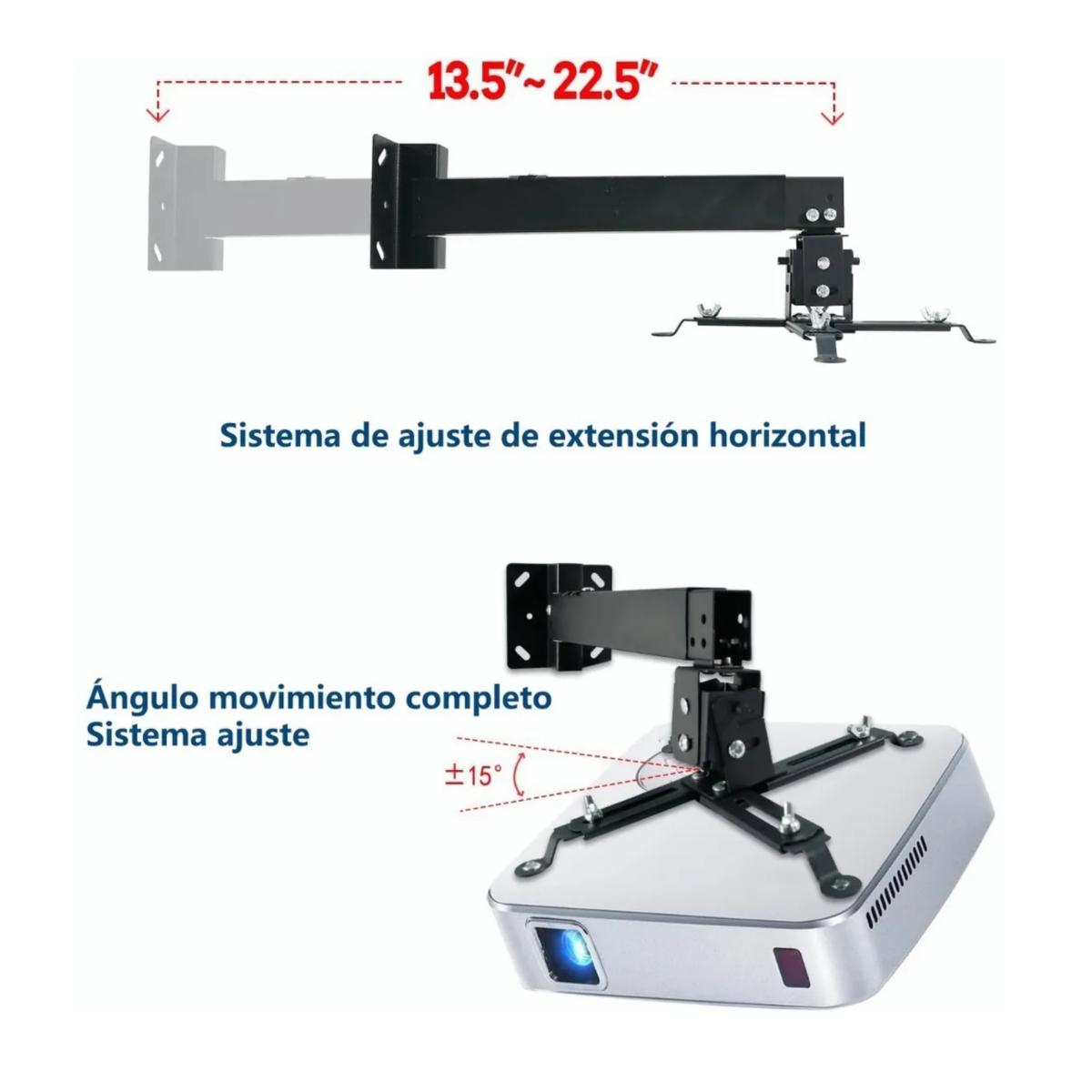 Soporte Proyector Universal Cañón Ajustable 15kg Techo Pared Negro