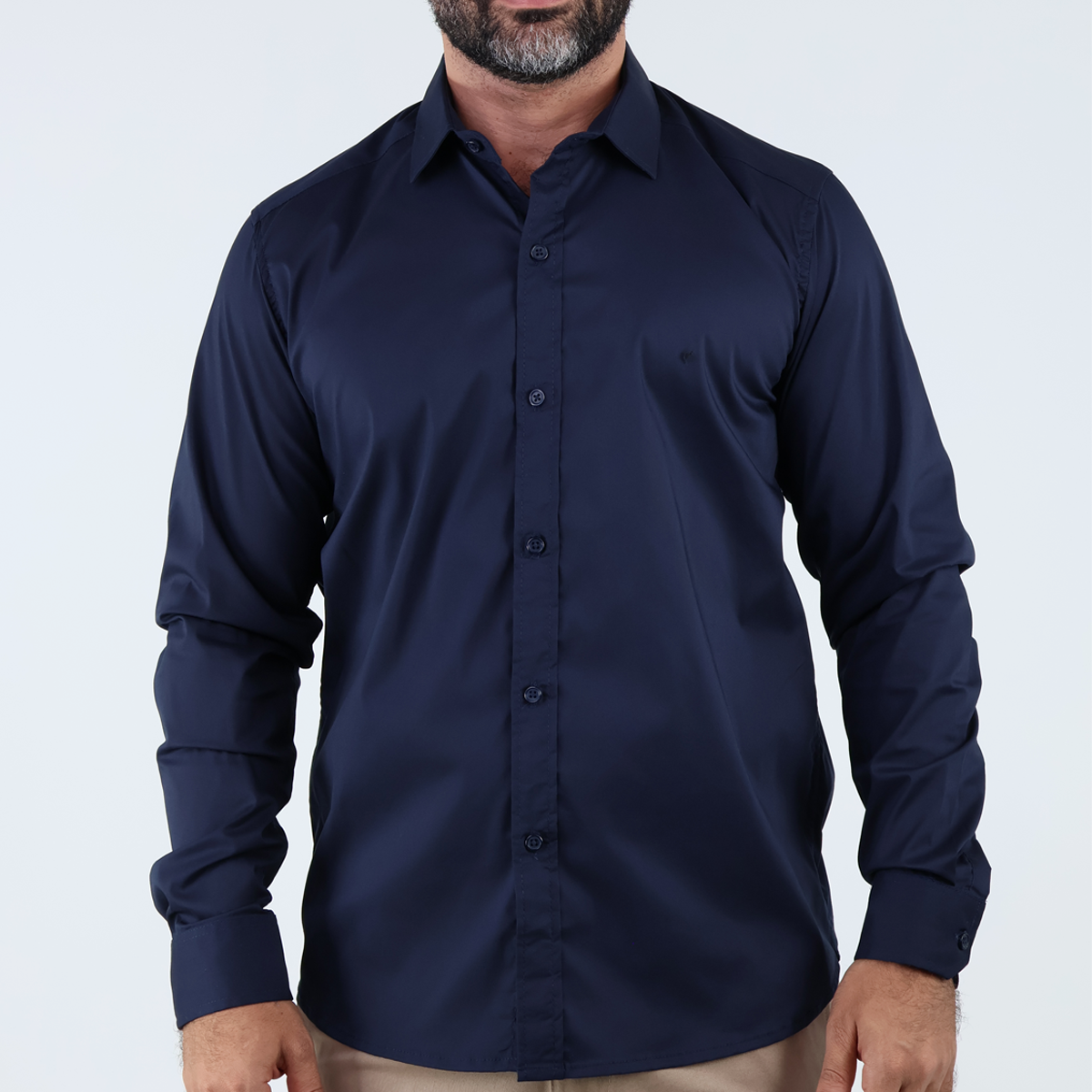 Camisa de Vestir Moda Manga Larga Slim Fit Azul Marino  Para Hombre