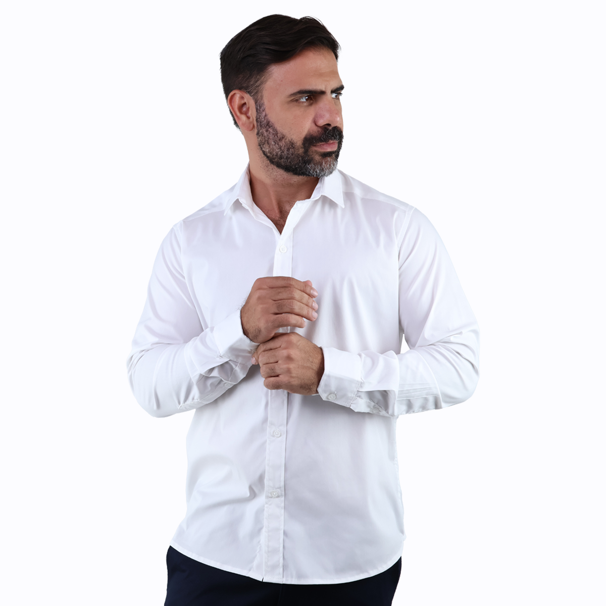 Camisa de Vestir Manga Larga Blanco Slim Fit Cuello Italiano Para Hombre