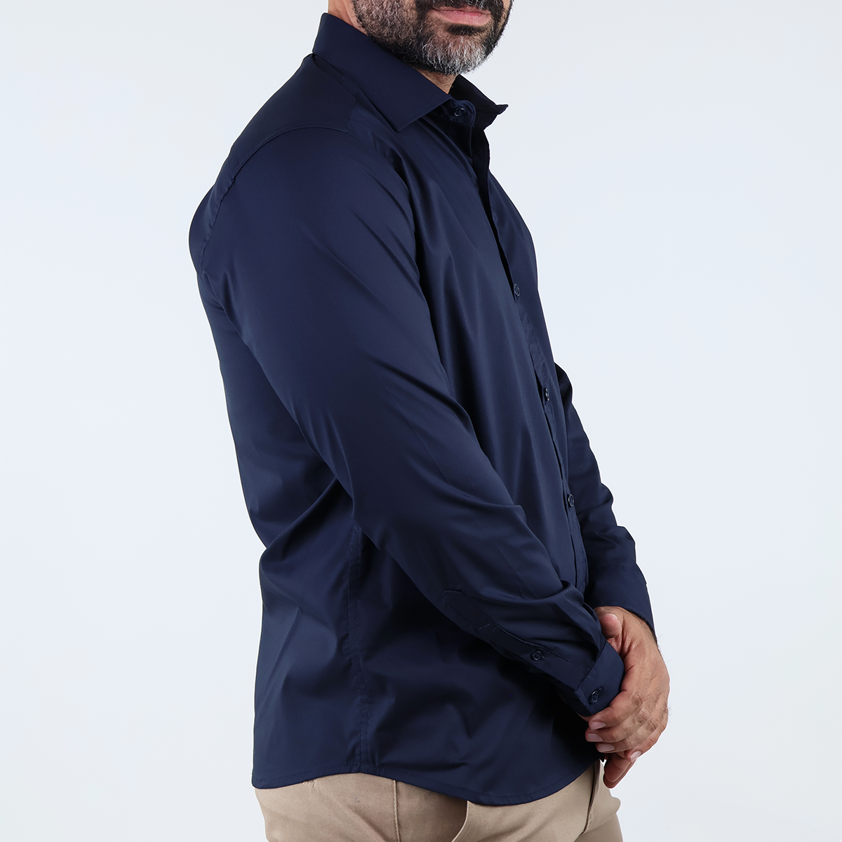 Camisa de Vestir Moda Manga Larga Slim Fit Azul Marino  Para Hombre