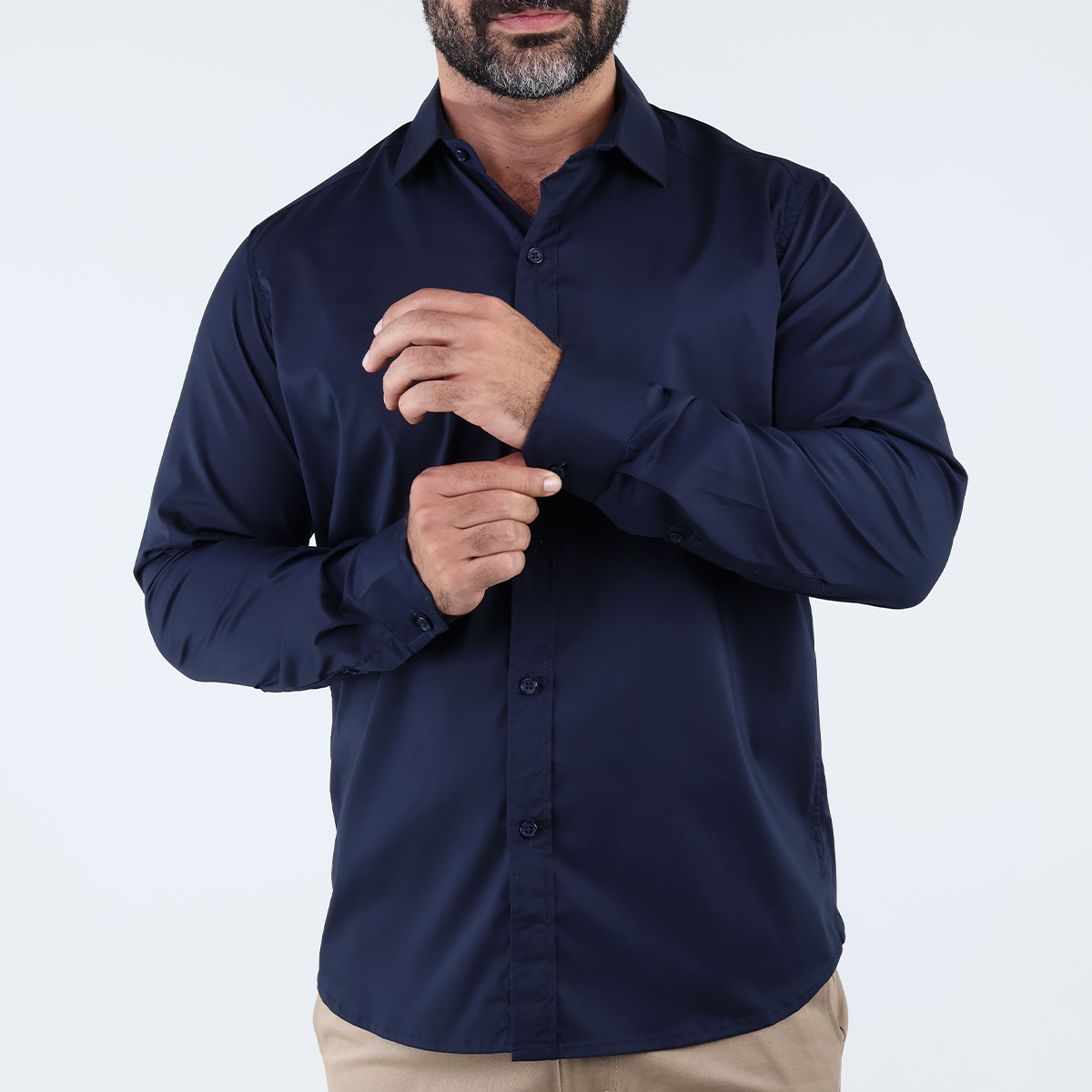 Camisa de Vestir Moda Manga Larga Slim Fit Azul Marino  Para Hombre