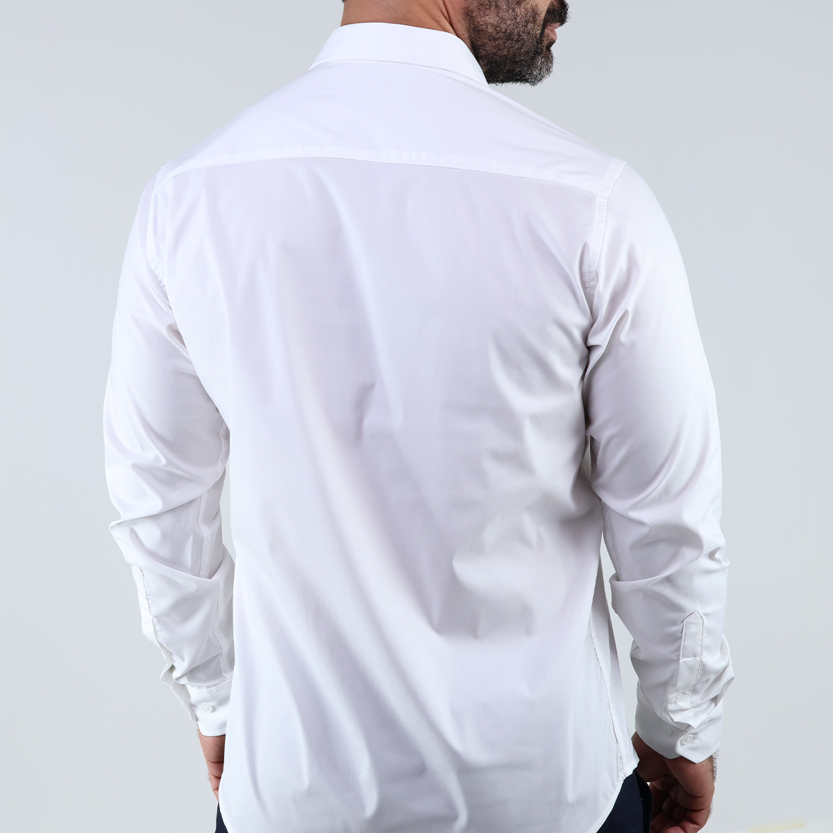 Camisa de Vestir Manga Larga Blanco Slim Fit Cuello Italiano Para Hombre