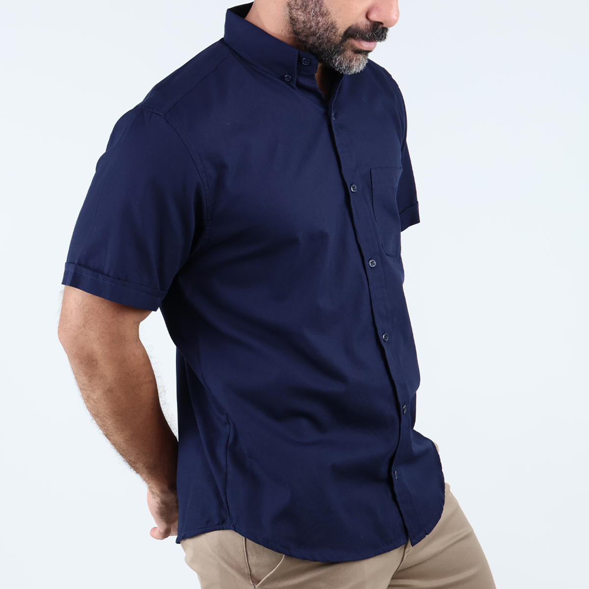 Camisa de Vestir Casual Uniforme Manga Corta Azul Marino para Hombre