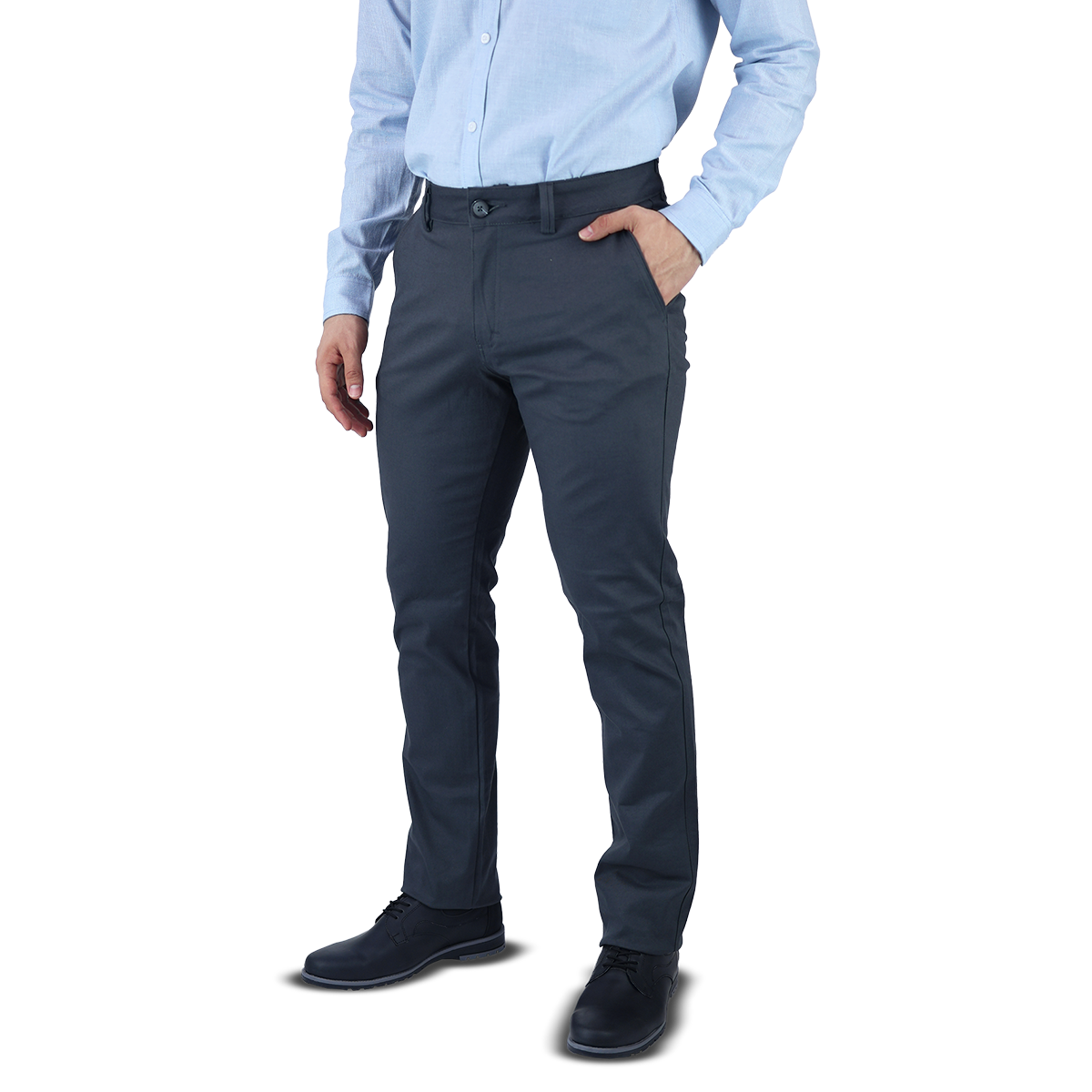 Pantalón Stretch Color Gris Slim Fit De Algodón Para Hombre