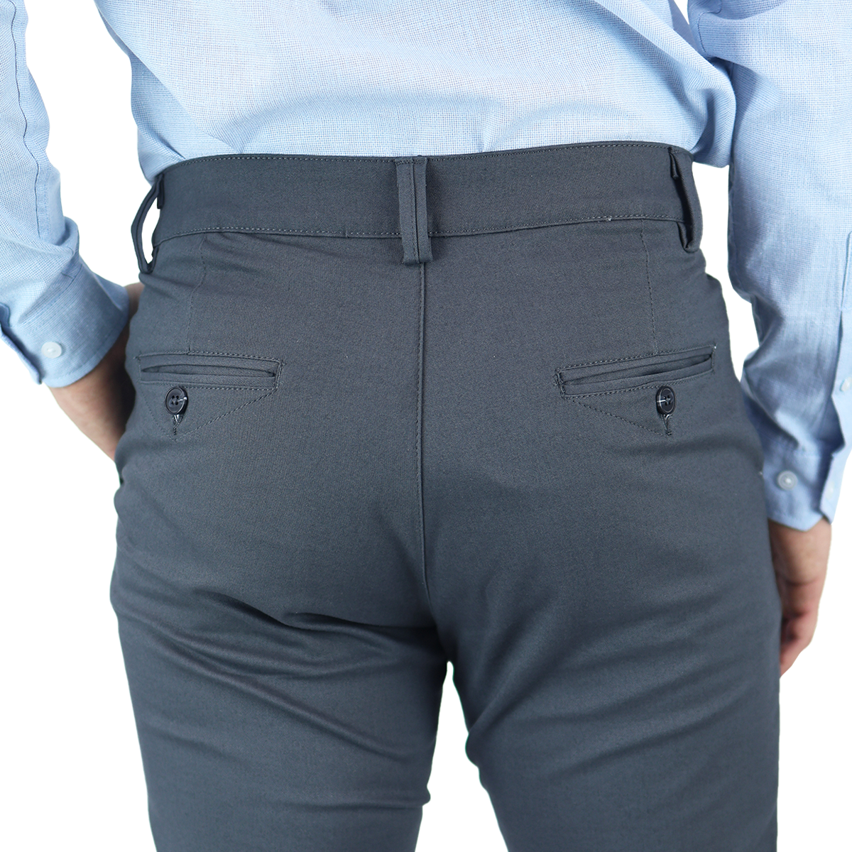 Pantalón Stretch Color Gris Slim Fit De Algodón Para Hombre