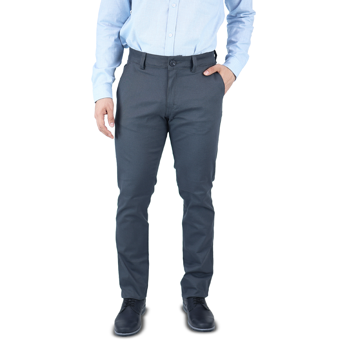 Pantalón Stretch Color Gris Slim Fit De Algodón Para Hombre