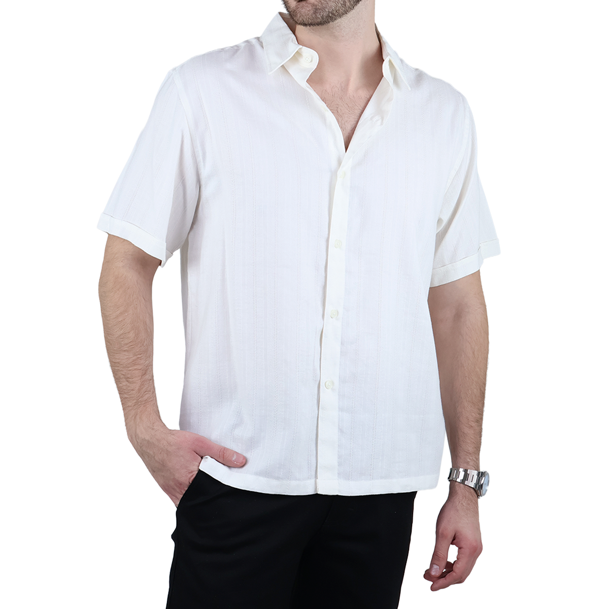 Camisa Verde Manzana Manga Corta Con Textura Ligera Para Hombre