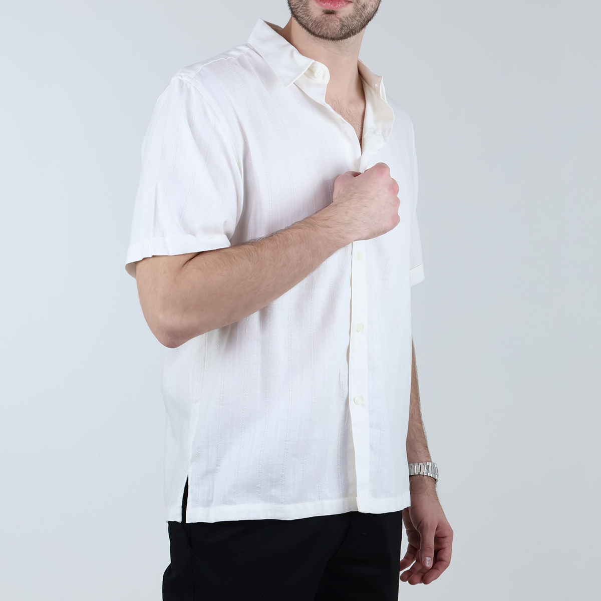 Camisa Verde Manzana Manga Corta Con Textura Ligera Para Hombre