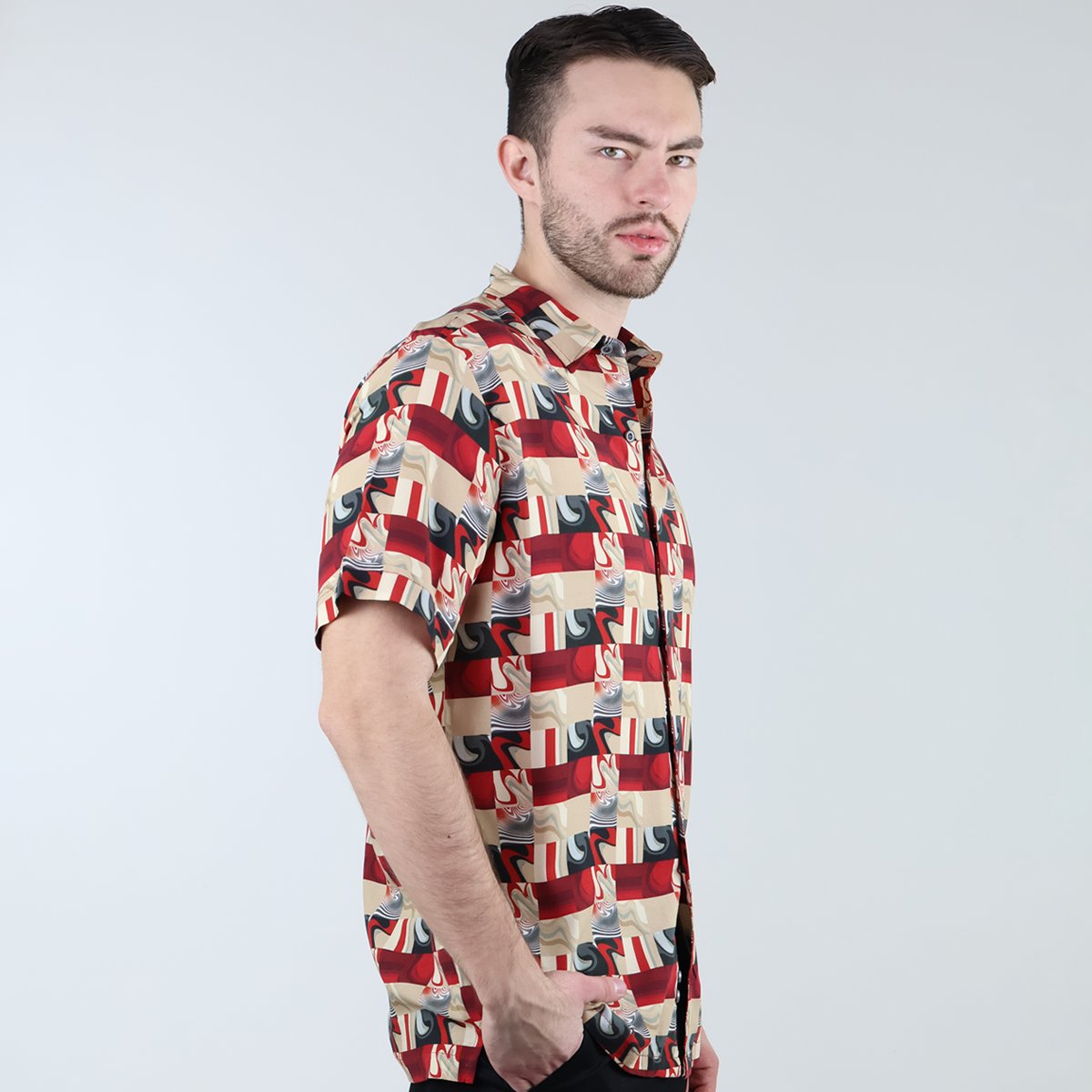 Camisa De Viscosa Hombre Estampado Exclusivo Corte Relax Casual