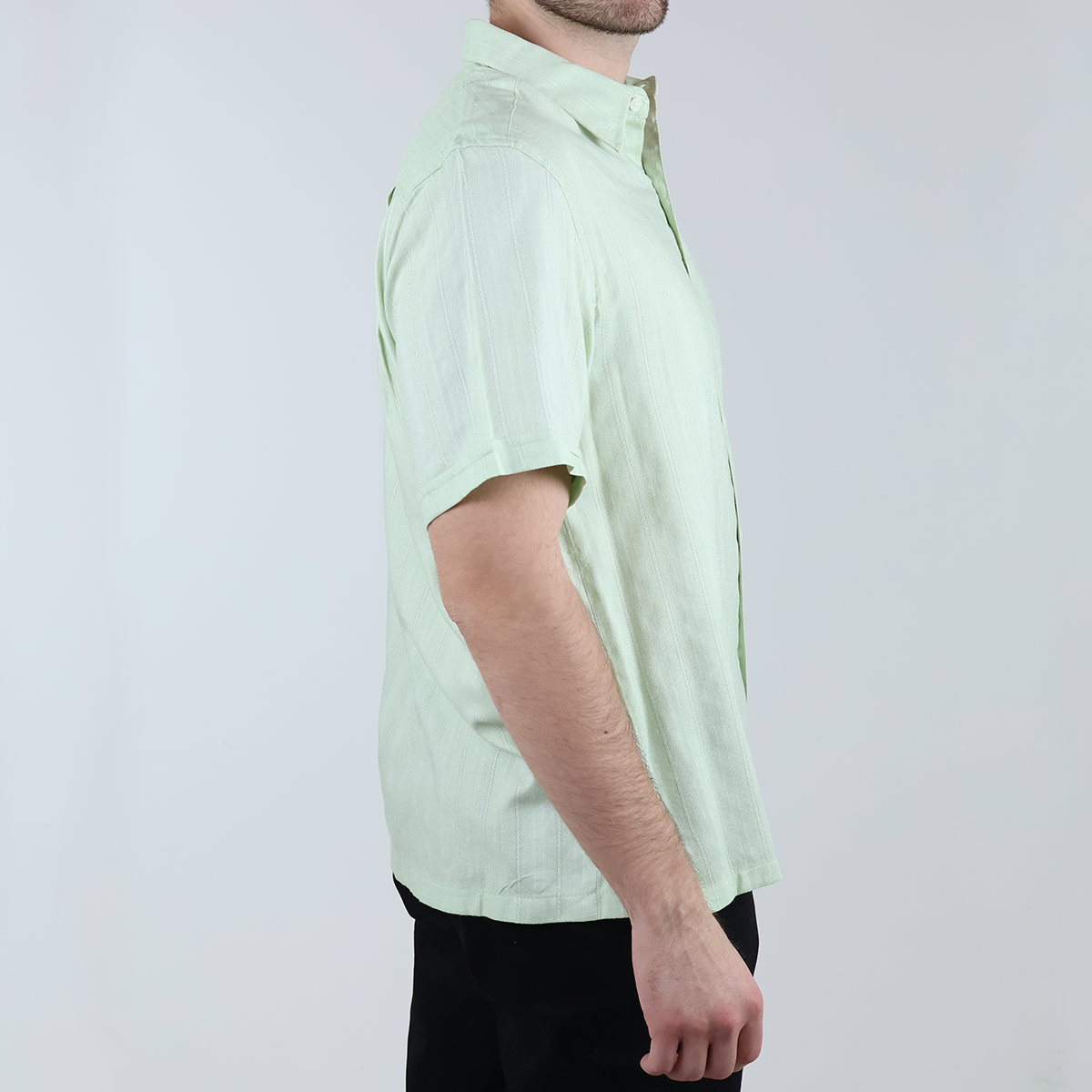 Camisa Verde Manzana Manga Corta Con Textura Ligera Para Hombre