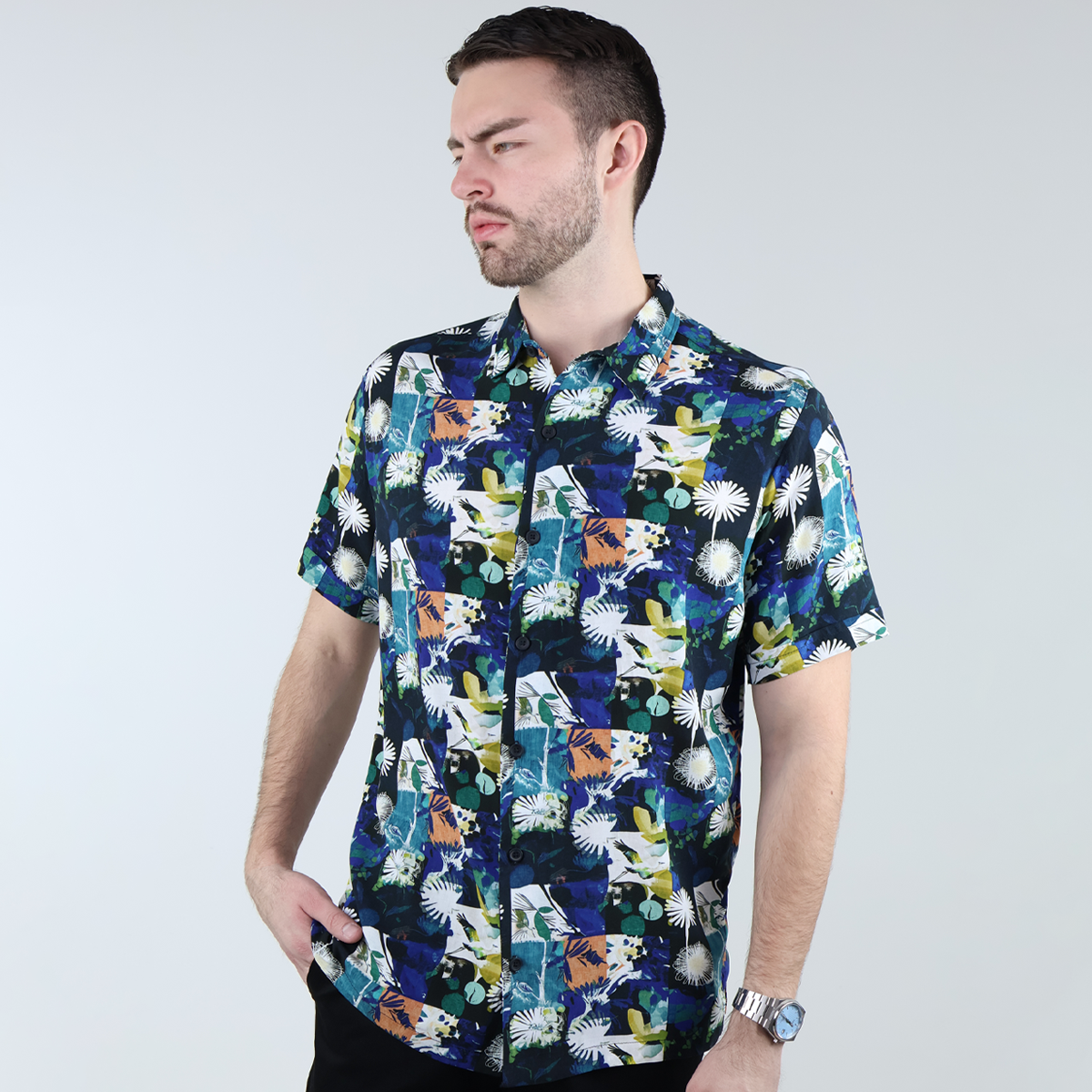 Camisa De Viscosa Hombre Estampado Exclusivo Corte Relax Casual