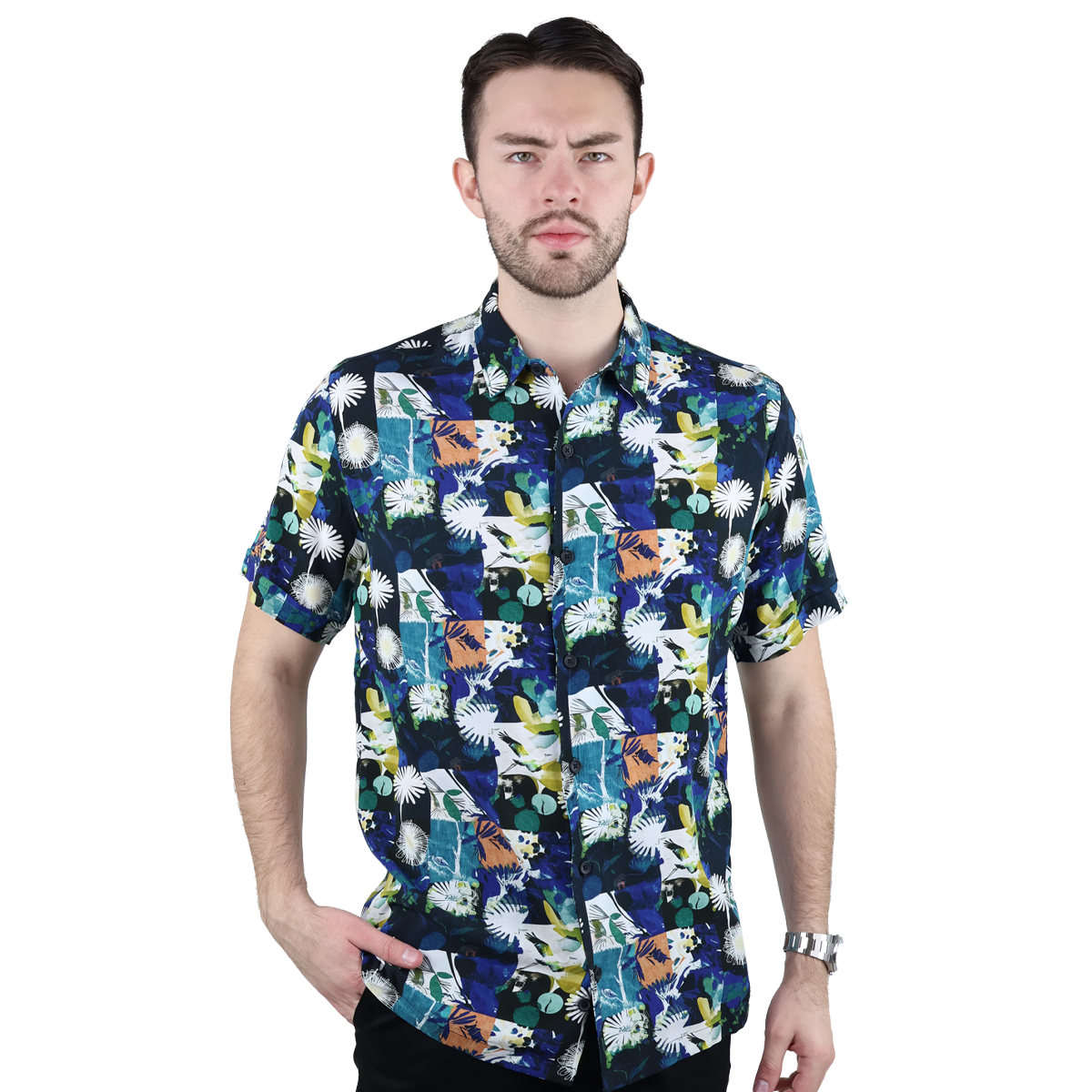Camisa De Viscosa Hombre Estampado Exclusivo Corte Relax Casual