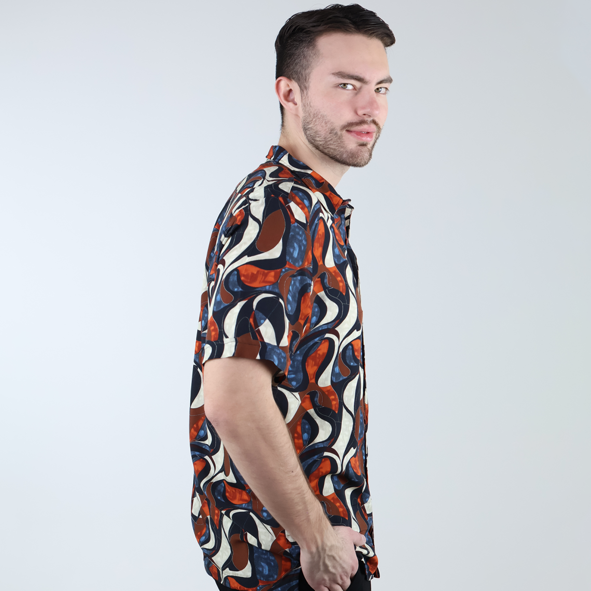 Camisa De Viscosa Hombre Estampado Exclusivo Corte Relax Casual