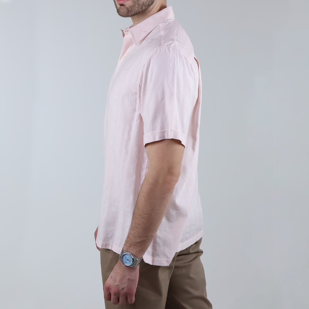 Camisa Verde Manzana Manga Corta Con Textura Ligera Para Hombre