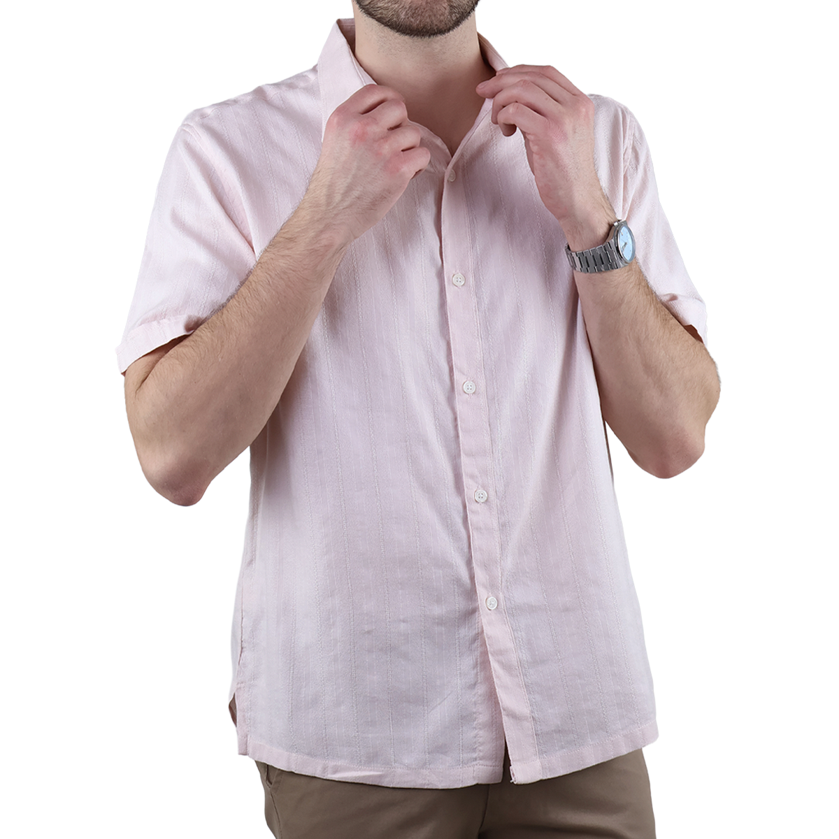 Camisa Verde Manzana Manga Corta Con Textura Ligera Para Hombre