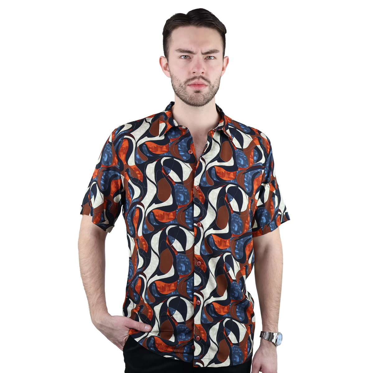 Camisa De Viscosa Hombre Estampado Exclusivo Corte Relax Casual