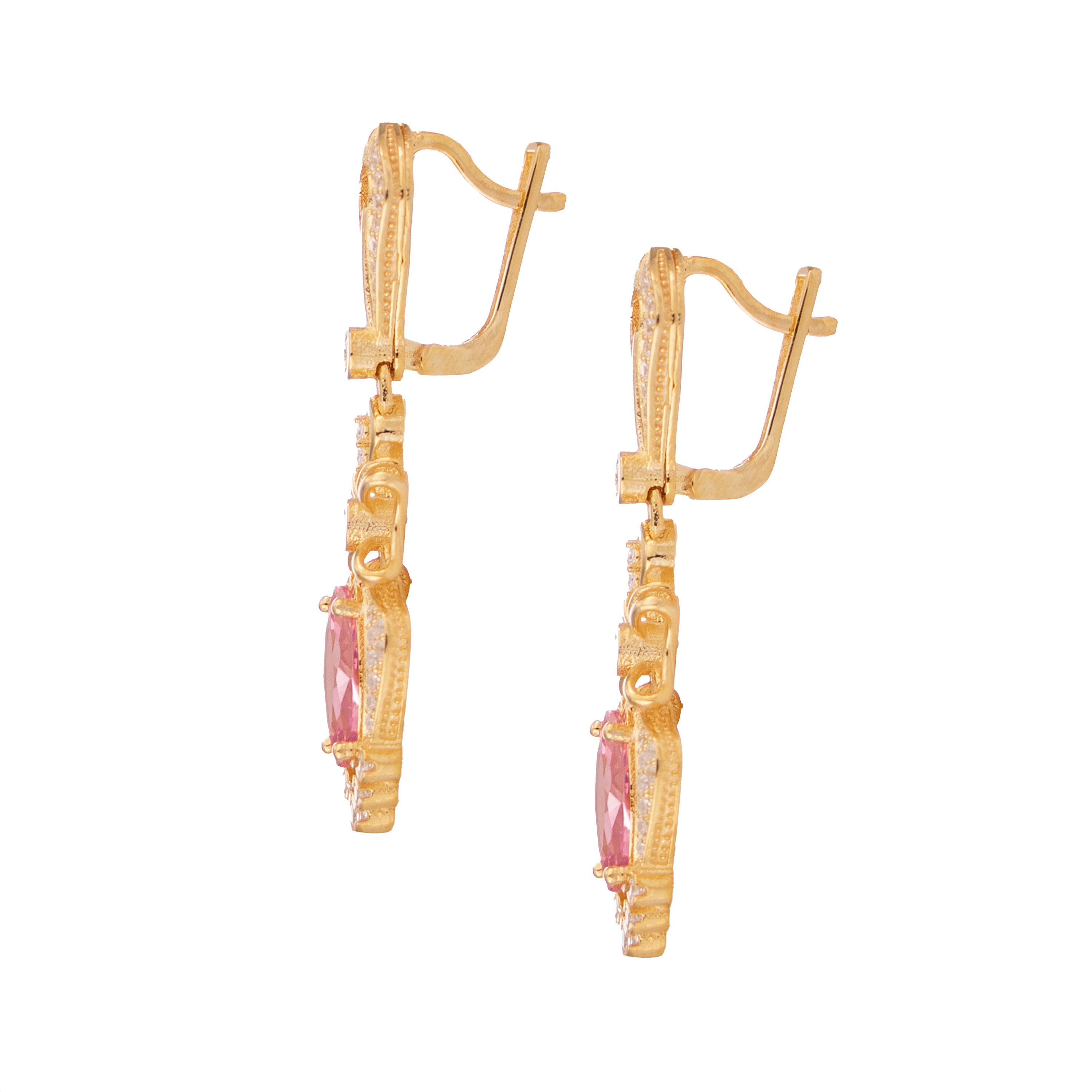Aretes turcos Halime Hatun de Plata 925, con baño de Oro de 14k y gema de zirconia cúbica - Rosa