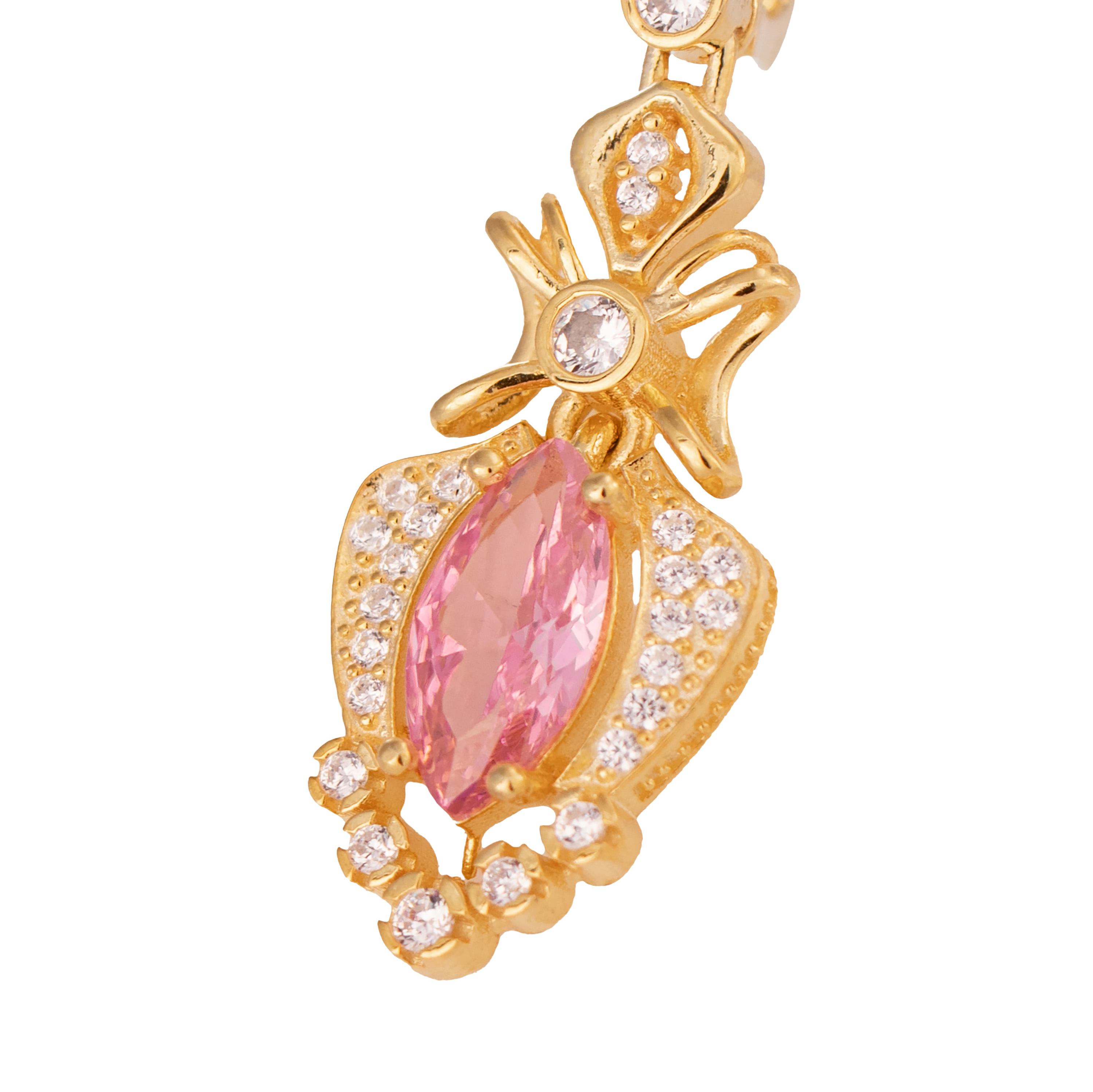 Aretes turcos Halime Hatun de Plata 925, con baño de Oro de 14k y gema de zirconia cúbica - Rosa