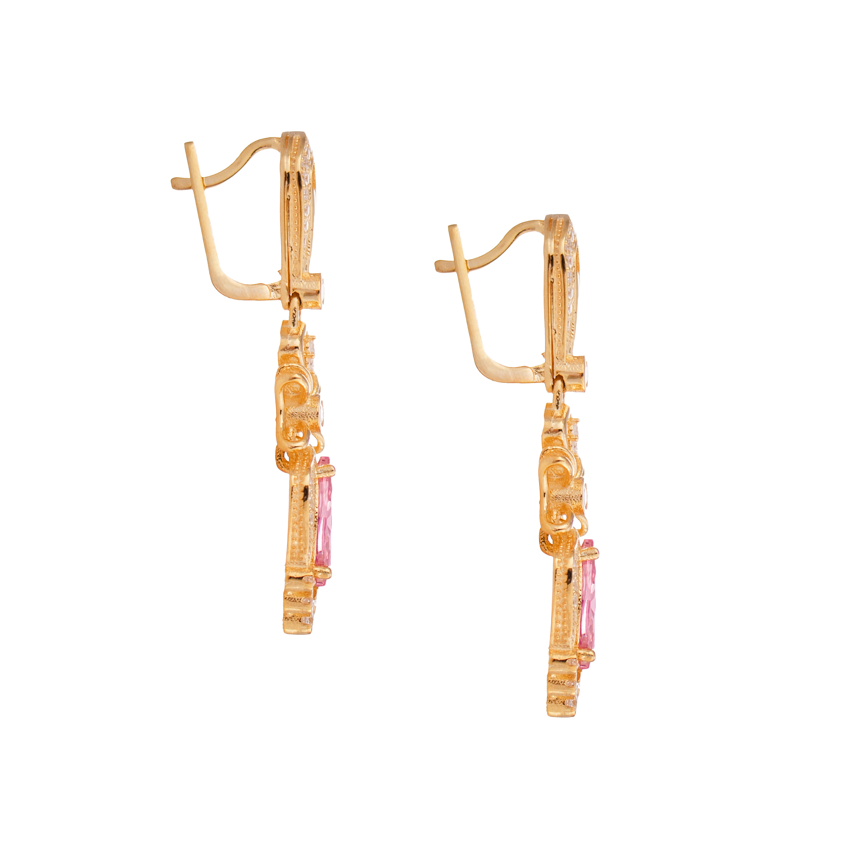 Aretes turcos Halime Hatun de Plata 925, con baño de Oro de 14k y gema de zirconia cúbica - Rosa