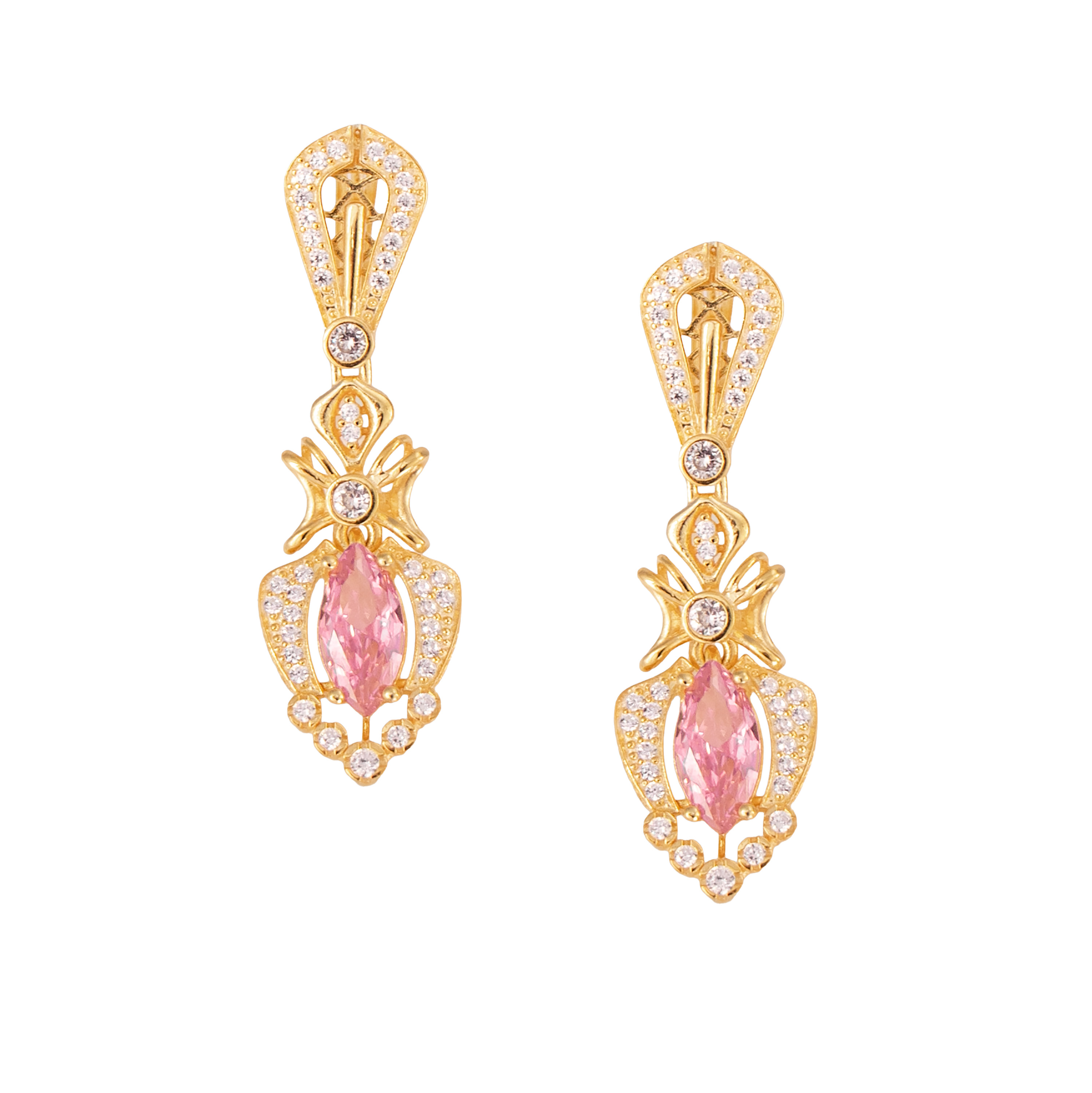 Aretes turcos Halime Hatun de Plata 925, con baño de Oro de 14k y gema de zirconia cúbica - Rosa