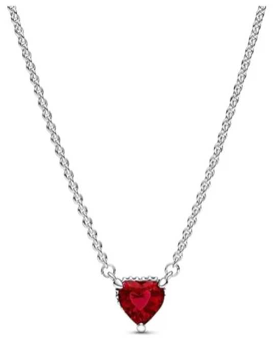 Pandora Collar Original Con Corazón De Plata Brillante Rojo 