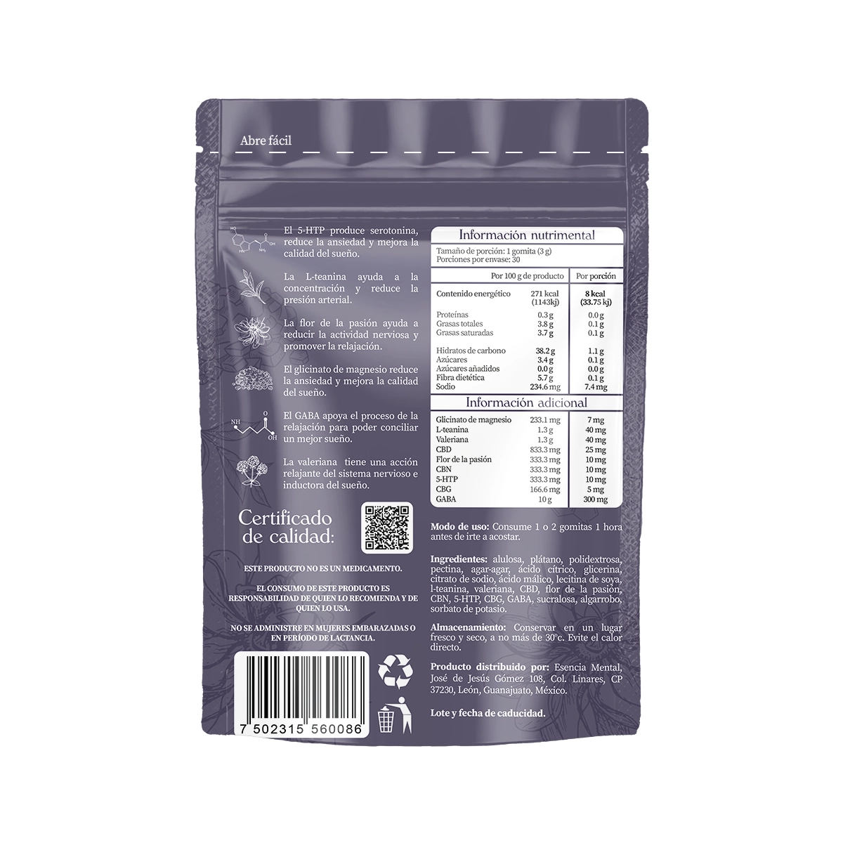Gomitas "Dulces Sueños" con 5-HTP, L-Teanina, Flor de la Pasión  y CBN | Esencia Mental | Descanso y la Relajación