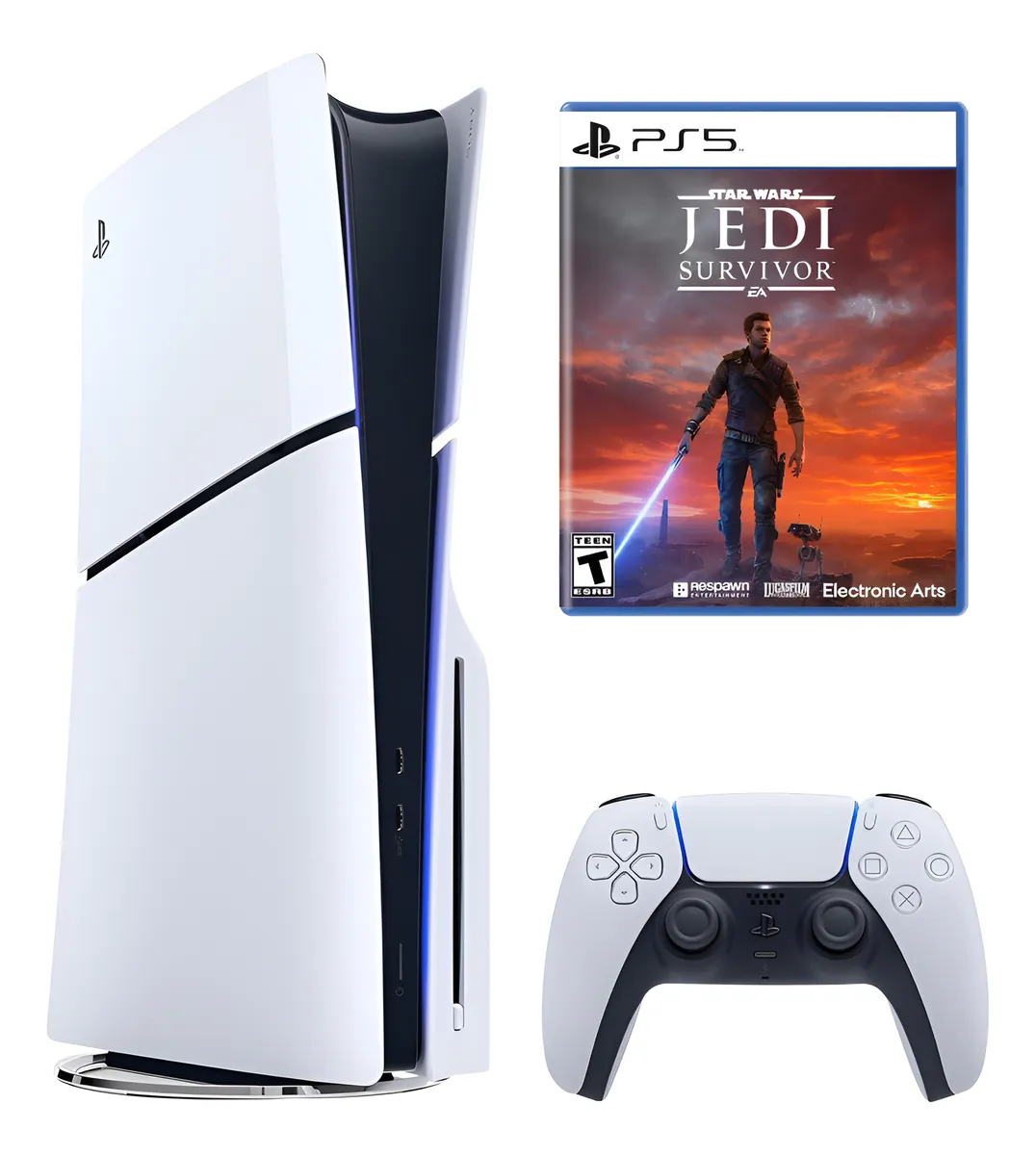 Sony Consola Ps5 1tb Slim Blanco + Control + Juego Jedi Survivor