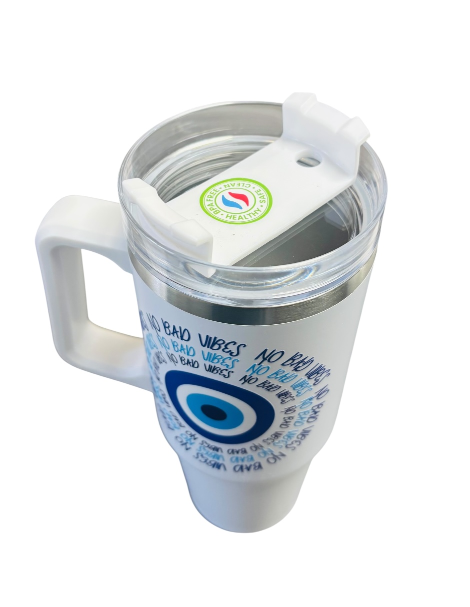 Termo de acero inoxidable color blanco, Ojo Turco, de 887 ML