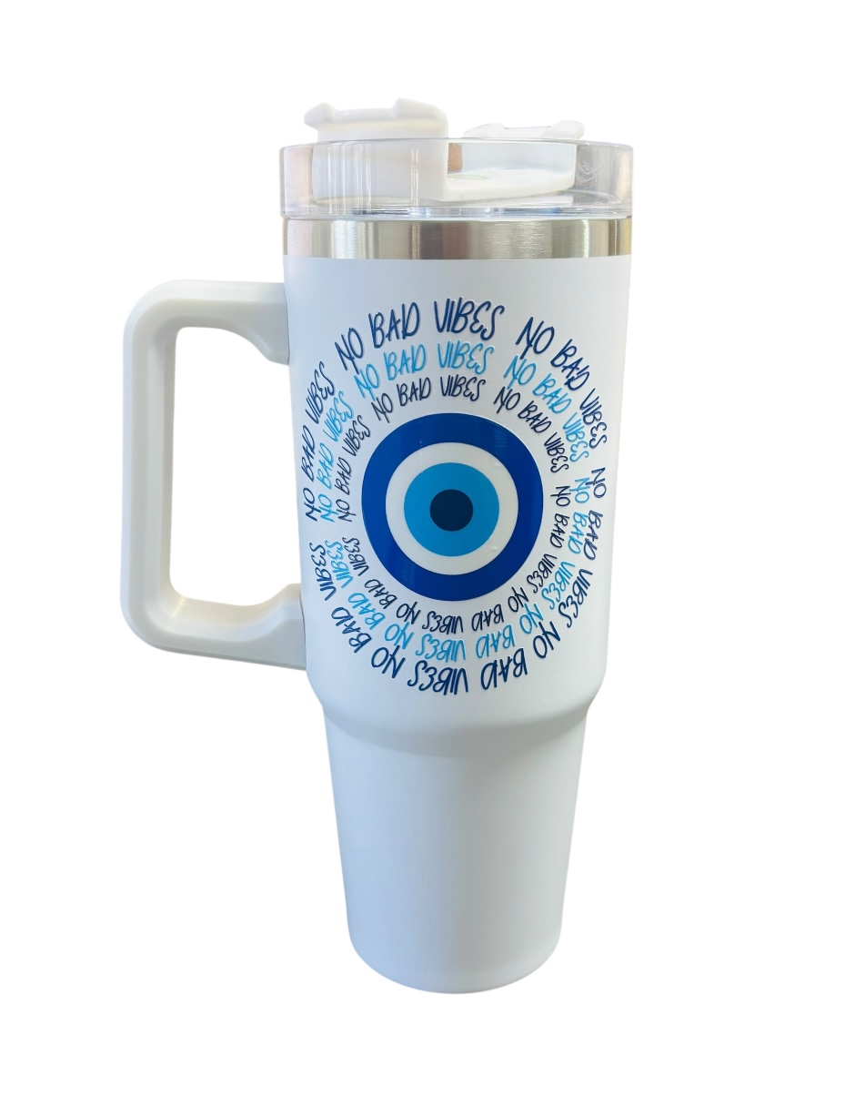 Termo de acero inoxidable color blanco, Ojo Turco, de 887 ML