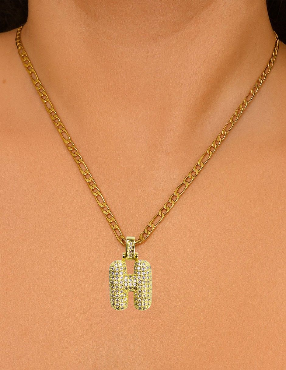Collar con dije de oro laminado letra globo "H"