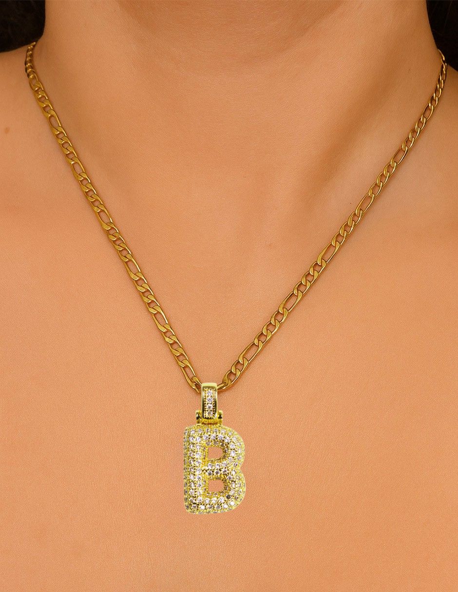 Collar con dije de oro laminado letra globo "B"