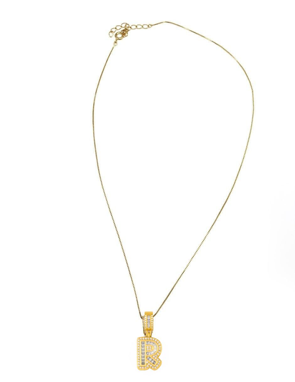Collar con dije de oro laminado letra brillos "R"